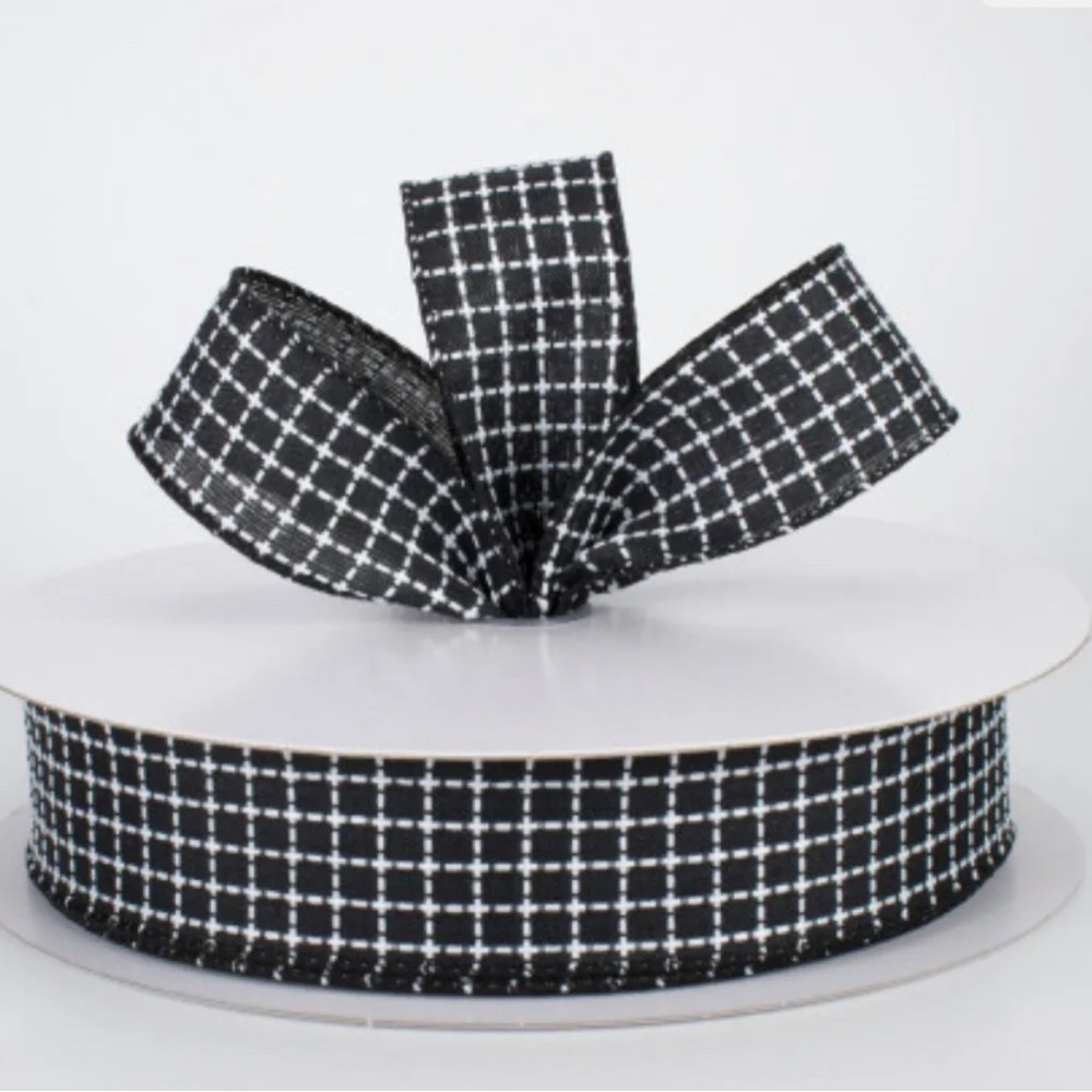 Black & White Check RIBBON 1.5" Wide Wired edge Ribbon 15 yards (45 ft) gorgeous